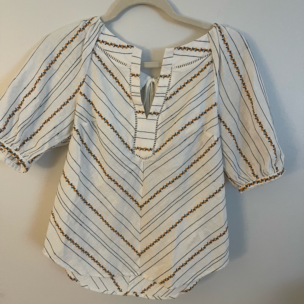Maeve by Anthropologie Cream and Orange flower Blouse